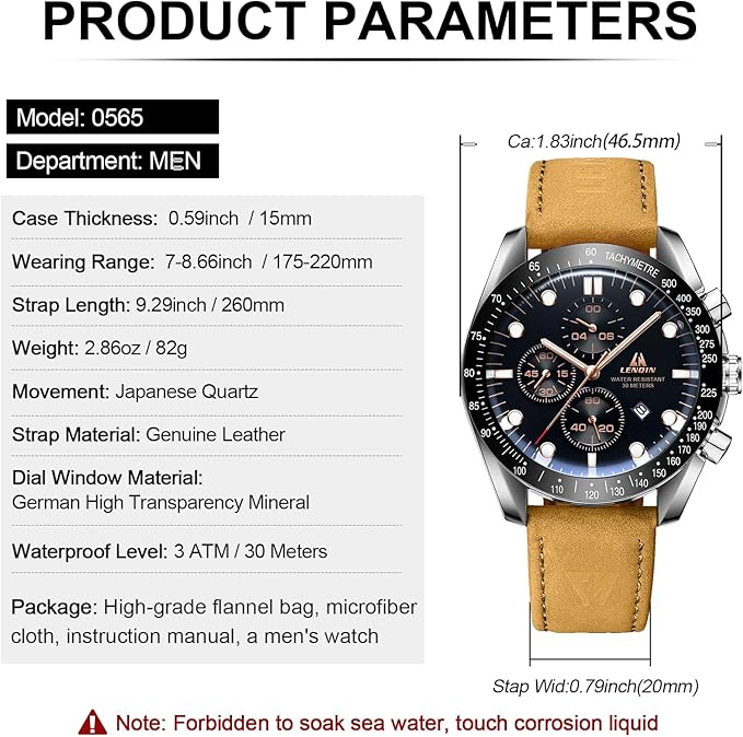 LN LENQIN Reloj Hombre Relojes Cuarzo Analógicos para Hombres Relojes Pulsera para Hombres Resistentes Al Agua hasta 30m Relojes Negocios Moda con Visualización De Fecha Reloj De Cuero