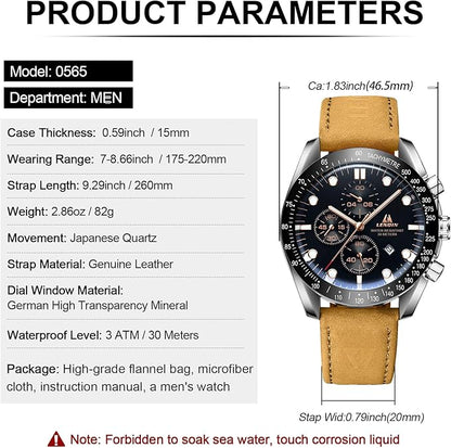 LN LENQIN Reloj Hombre Relojes Cuarzo Analógicos para Hombres Relojes Pulsera para Hombres Resistentes Al Agua hasta 30m Relojes Negocios Moda con Visualización De Fecha Reloj De Cuero