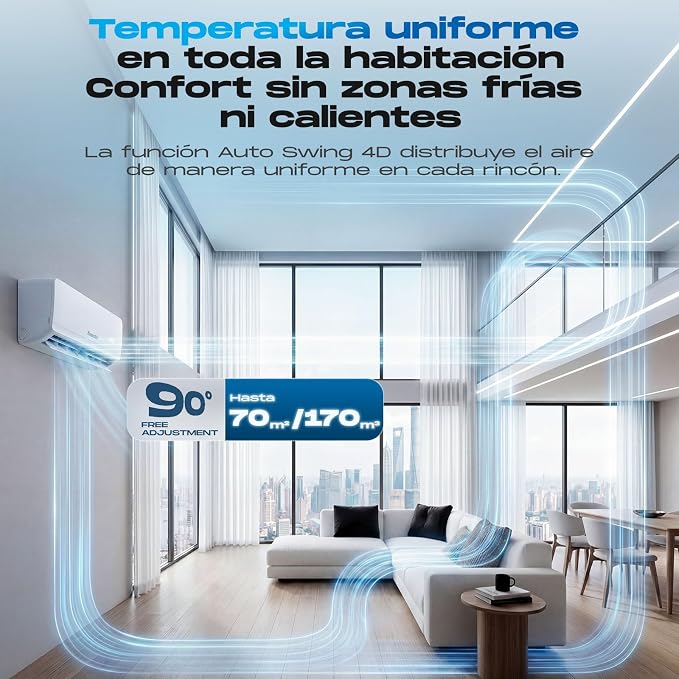 Aire Acondicionado Split 12000 BTU con Bomba de Calor, Refrigeración, Calefacción, Deshumidificación y Ventilación, Súper Silencioso,Control por Mando y App,Temporizador 24h,Modo Sueño y Eco