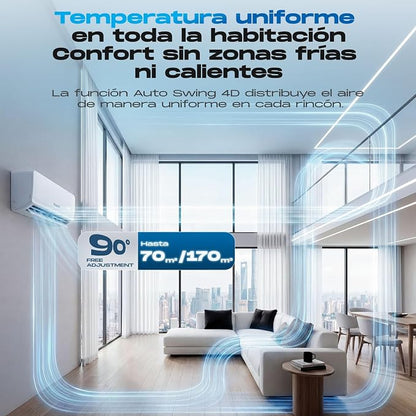 Aire Acondicionado Split 12000 BTU con Bomba de Calor, Refrigeración, Calefacción, Deshumidificación y Ventilación, Súper Silencioso,Control por Mando y App,Temporizador 24h,Modo Sueño y Eco