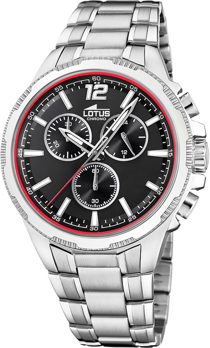 LOTUS Reloj Hombre Analógico de Acero Inoxidable 316l Plateado - Movimiento de Cuarzo - Cronógrafo - Cristal Mineral de Alta Resistencia - Resistente al Agua 10 ATM 18991/4 Chrono