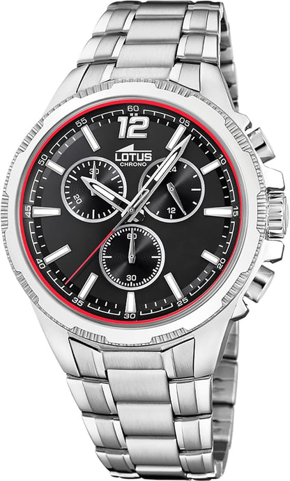LOTUS Reloj Hombre Analógico de Acero Inoxidable 316l Plateado - Movimiento de Cuarzo - Cronógrafo - Cristal Mineral de Alta Resistencia - Resistente al Agua 10 ATM 18991/4 Chrono