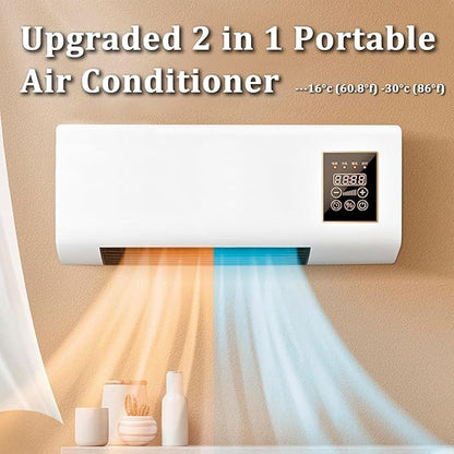 Aire acondicionado portátil sin conductos y ventilador de pared sin aspas, unidad de aire acondicionado portátil 3 en 1 (sistema de refrigeración/ventilación/split) con control remoto, diseño ultras