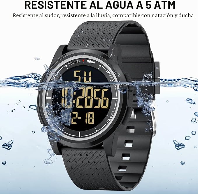 GOLDEN HOUR Relojes Digitales Impermeables Deportivos Ultrafinos para Hombre con Pantalla Gran Angular Correa de Caucho Reloj de Pulsera para Hombre Mujer