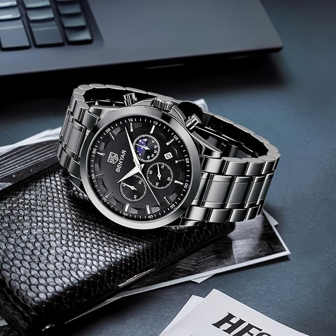 BENYAR by Relojes Hombre Analógico Cuarzo Cronografo Impermeable Luminoso Fecha Moda Casual Reloj de Pulsera Elegante Regalo para Hombre