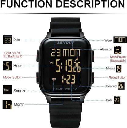 LN LENQIN Reloj Hombres Relojes Digitales para Hombres 50m Relojes Deportivos Impermeables Relojes de Muñeca para Hombres con Luz de Fondo/Temporizador/Alarma/Fecha LED