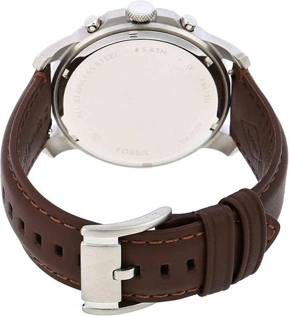 Fossil Grant Reloj para Hombre, Movimiento cronógrafo de Cuarzo con Correa de Piel y Acero Inoxidable