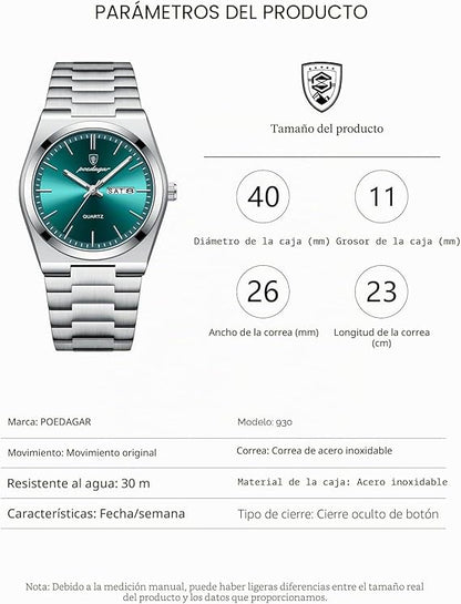 Poedagar Reloj de pulsera de cuarzo para hombre, impermeable, luminoso, fecha, semana, hombre, moda, negocios, clásico, acero inoxidable, reloj para hombre