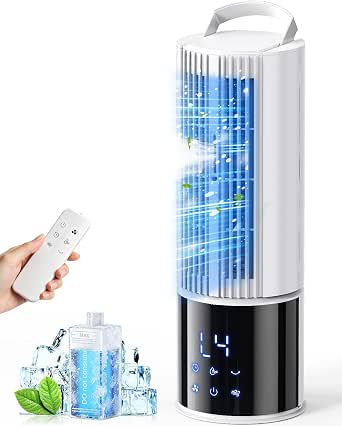 Aire acondicionado portátil 6en1, ventilador 3 velocidades Modo Tormenta, Viento del sueño, Función de niebla y temporizador, Oscilación de 45°/90° perfecto para familia, oficina (Blanco roto) [Clase de eficiencia energética A]