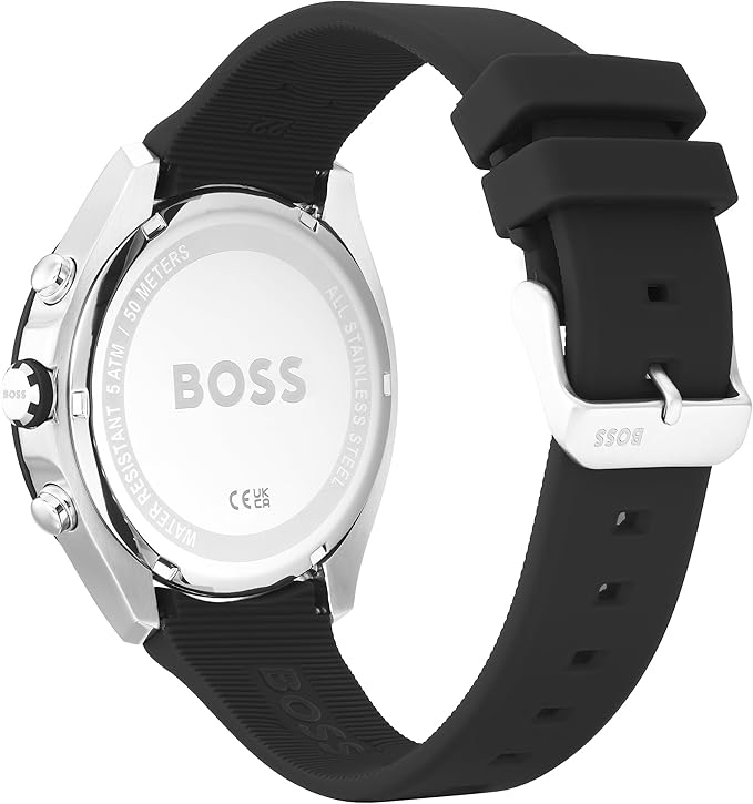 BOSS Reloj Cronógrafo de Cuarzo para Hombre 44 mm Colección VELOCITY con Correa de Silicona, Función de Fecha, 3 Subesferas, Resistencia al Agua 5ATM