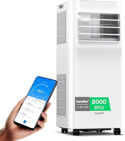 COMFEE Pingüino Aire Acondicionado Portátil 3 en 1 | 8000 BTU/2000 Frigorías Con App + Mando a Distancia | Climatizador y Deshumidificador | Bajo Consumo | Función Follow Me | Incluye kit de Ventana [Clase de eficiencia energética A]