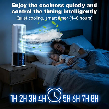 Aire acondicionado portátil 6en1, ventilador 3 velocidades Modo Tormenta, Viento del sueño, Función de niebla y temporizador, Oscilación de 45°/90° perfecto para familia, oficina (Blanco roto) [Clase de eficiencia energética A]