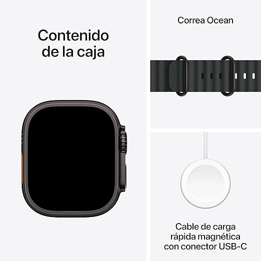 Apple Watch Ultra 3 GPS + Cellular, Reloj prémium para Running y Multideporte con Caja de Titanio Resistente de 49 mm y Correa Ocean Negra. Monitores avanzados de Salud
