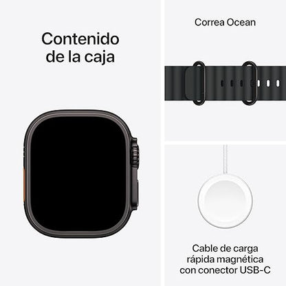 Apple Watch Ultra 3 GPS + Cellular, Reloj prémium para Running y Multideporte con Caja de Titanio Resistente de 49 mm y Correa Ocean Negra. Monitores avanzados de Salud