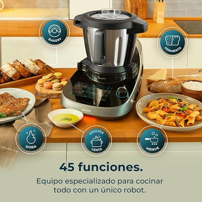 Cecotec Robot de Cocina Multifunción con Dispensador de Alimentos Mambo CooKing Total Gourmet. 2200W, 45 Funciones, Miles de Recetas Guiadas, Jarra Unique de 4,5L y Jarra Victory de 5L, Accesorios