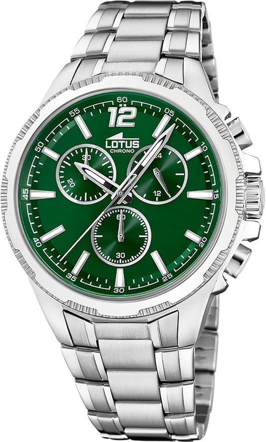 LOTUS Reloj Hombre Analógico de Acero Inoxidable 316l Plateado - Movimiento de Cuarzo - Cronógrafo - Cristal Mineral de Alta Resistencia - Resistente al Agua 10 ATM 18991/3 Chrono