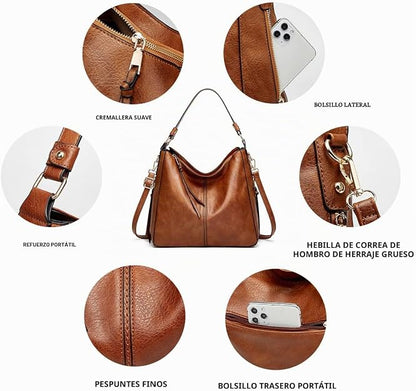 Pahajim Bolso Mujer Bandolera Grande PU Cuero Bolso de Hombro Shopper Elegante Bolsos Hobo Conjunto de Bolsos y Cartera para Trabajo, Compras y Viajes