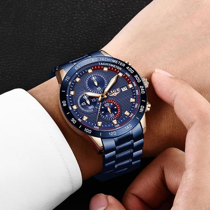 LIGE Reloj para Hombre Cronógrafo Correa de Acero Inoxidable Impermeable Deportivo Negocio Casual Reloj para Caballero