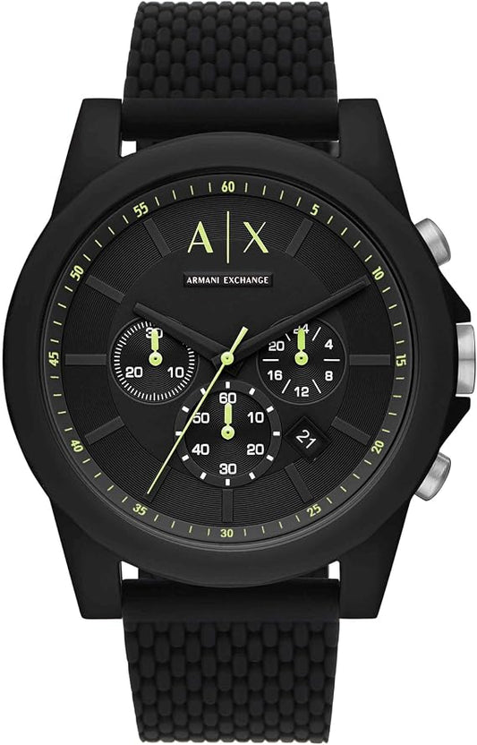 Armani Exchange Reloj Hombre, Movimiento Cuarzo cronógrafo y Caja 44mm con Correa Silicona