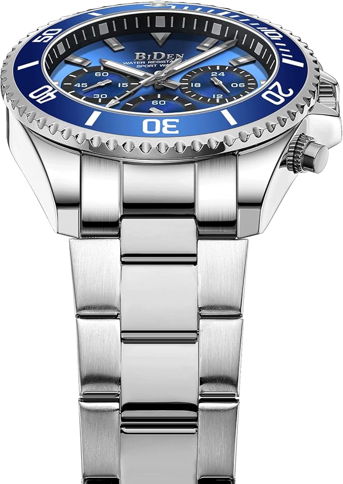 HANPOSH Reloj Hombre Cronógrafo de Acero Inoxidable Impermeable Fecha Analógica Reloj de Cuarzo de Negocios Casual Moda Relojes de Pulsera para Hombres