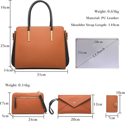 FANDARE - Bolso de mano para mujer, bolso de hombro con 4 piezas, bolsa de cartera, bolsas usadas, bolsa para viaje, comprador, alforjas
