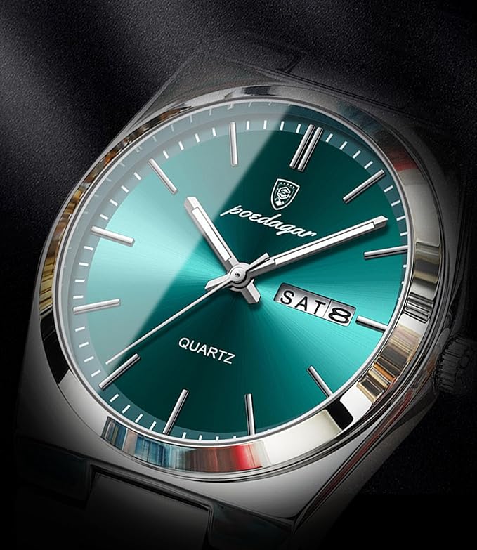 Poedagar Reloj de pulsera de cuarzo para hombre, impermeable, luminoso, fecha, semana, hombre, moda, negocios, clásico, acero inoxidable, reloj para hombre