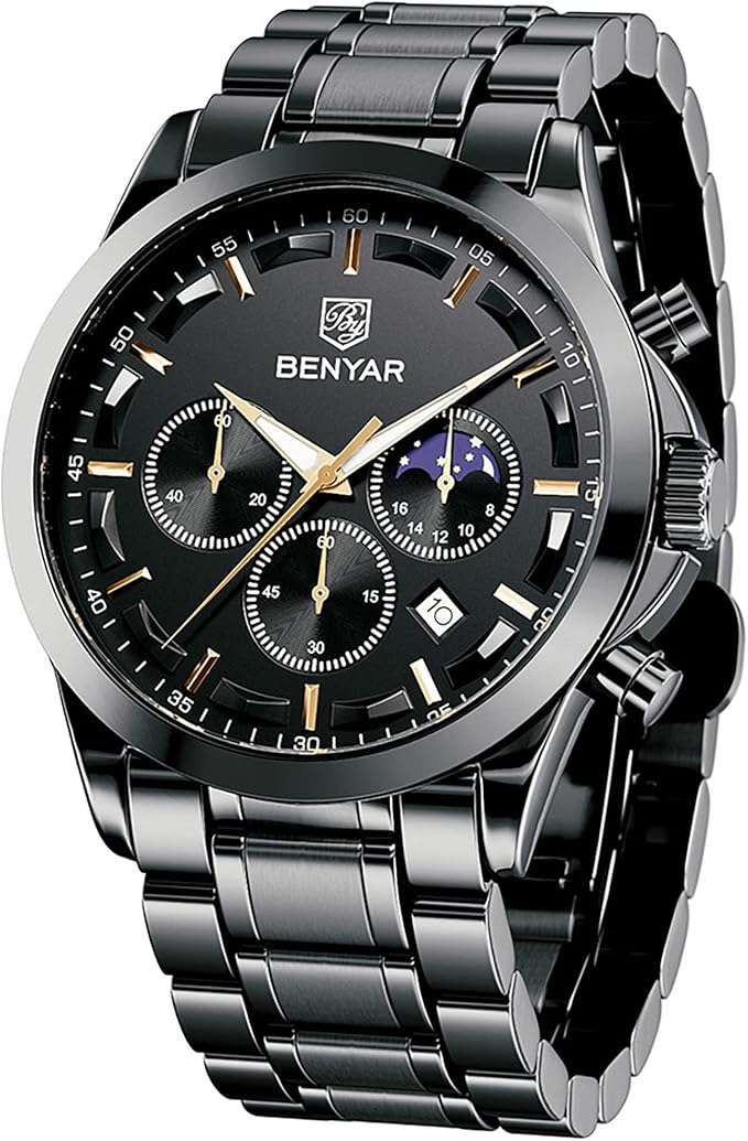 BENYAR by Relojes Hombre Analógico Cuarzo Cronografo Impermeable Luminoso Fecha Moda Casual Reloj de Pulsera Elegante Regalo para Hombre