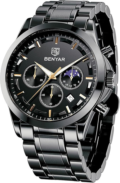BENYAR by Relojes Hombre Analógico Cuarzo Cronografo Impermeable Luminoso Fecha Moda Casual Reloj de Pulsera Elegante Regalo para Hombre