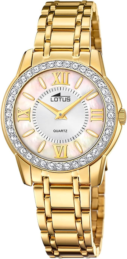 LOTUS Reloj Mujer Analógico de Acero Inoxidable 316l Dorado - Movimiento de Cuarzo - Cristal Mineral de Alta Resistencia - Resistente al Agua 5 ATM - Special Prices 18888/1