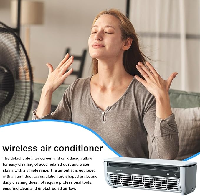 Aire Acondicionado De Pared Sin Perforaciones - Ventilador Enfriador De Aire Portátil De 13 Pulgadas, 6000 MAh, Carga USB, Velocidades, Inalámbrico, Enfriamiento Rápido, Ideal Para Camping, Coche