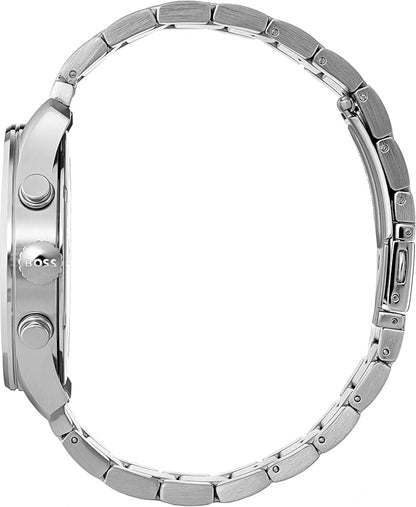 BOSS Reloj Cronógrafo de Cuarzo para Hombre de 44 mm Colección The Professional con Esfera Azul, Pulsera de Acero Inoxidable Plateado, 3 Subesferas, Resistencia al Agua 3ATM - 1513527