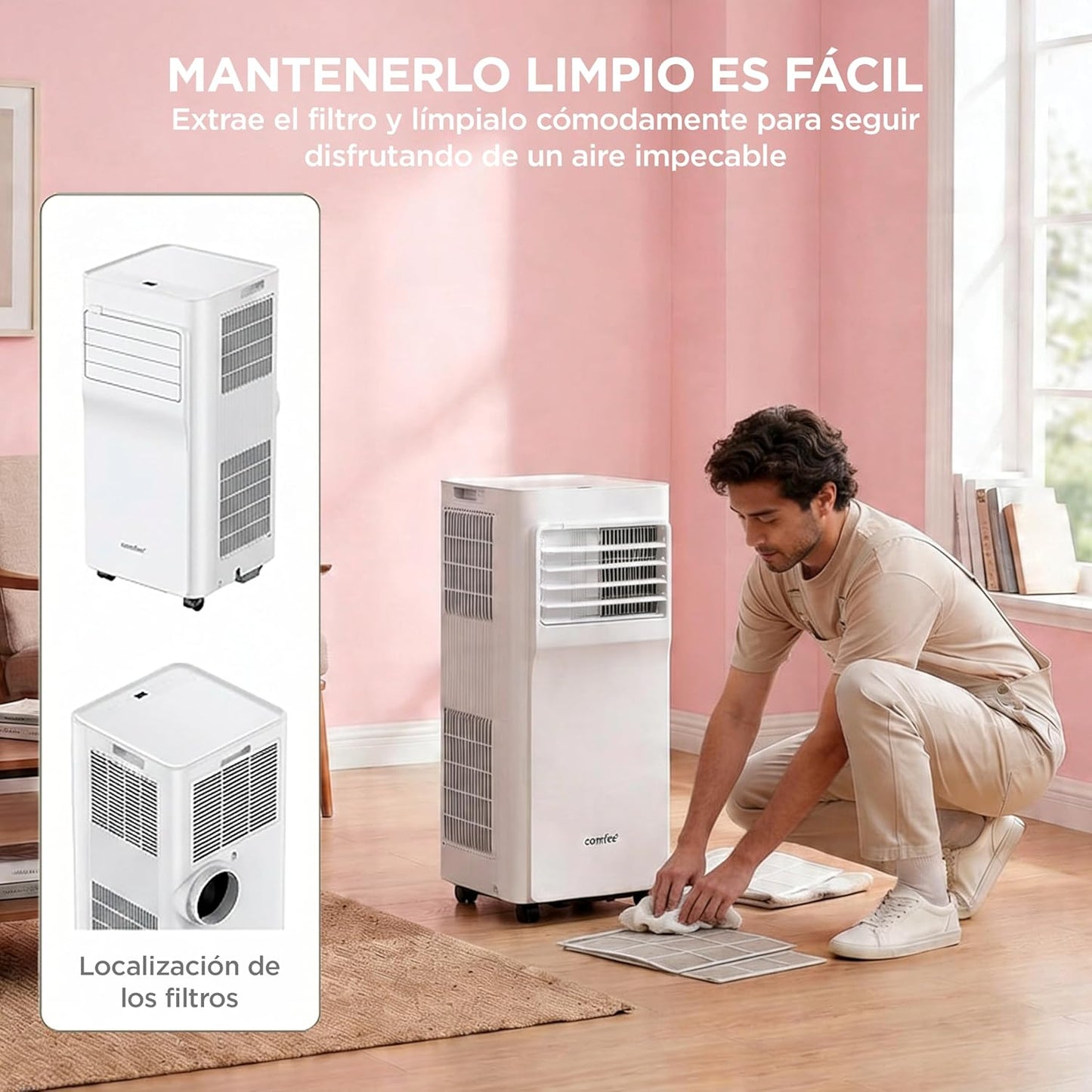 COMFEE Pingüino Aire Acondicionado Portátil 3 en 1 | 8000 BTU/2000 Frigorías Con App + Mando a Distancia | Climatizador y Deshumidificador | Bajo Consumo | Función Follow Me | Incluye kit de Ventana [Clase de eficiencia energética A]