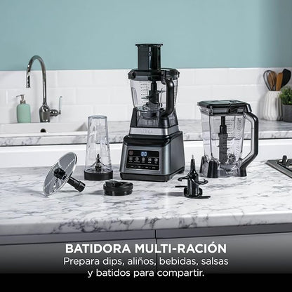 Ninja Procesador de alimentos 3 en 1, 1200 W, batidora multifunción, 5 programas automáticos, bol 1,8 l, jarra 2,1 l, vaso 700 ml, tecnología Auto-iQ, piezas aptas para lavavajillas, Negro, BN800EU