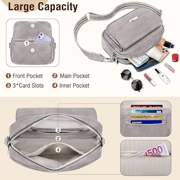 Bolso Mujer Bandolera Mediano Bolso Bandolera Mujer Piel PU Bolso Cruzado De Mujer Con Correa Ancha Ajustable Bolsos Bandolera Para Mujer Damas Compras, Viaje y Trabajo