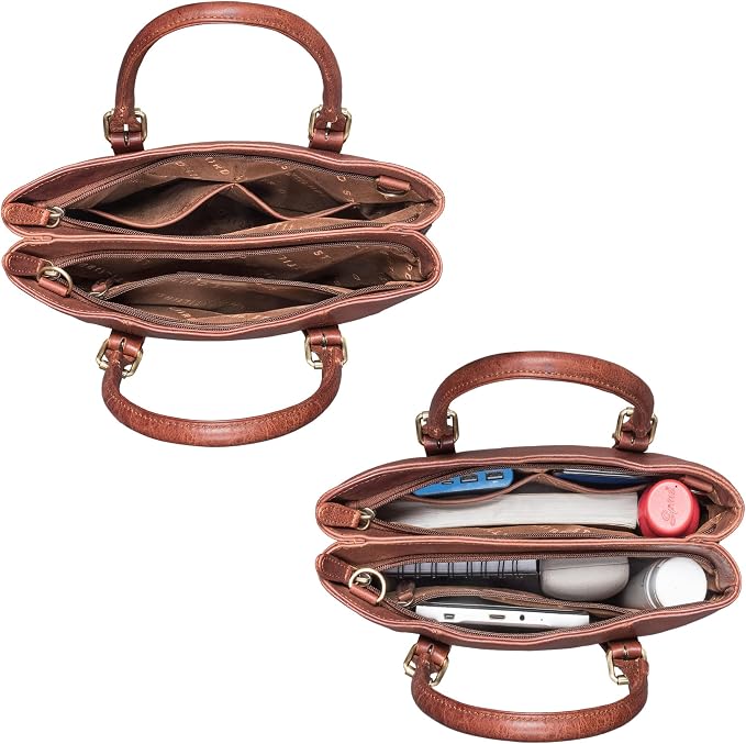 STILORD Daniela Moderno Bolso Piel Mujer con Aspecto Trenzado Bolso Bandolera para Señoras Tote Bag Bolso de Mano Cuero Auténtico Color:arrona - marrón