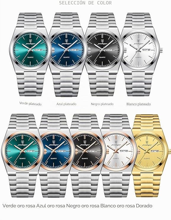 Poedagar Reloj de pulsera de cuarzo para hombre, impermeable, luminoso, fecha, semana, hombre, moda, negocios, clásico, acero inoxidable, reloj para hombre