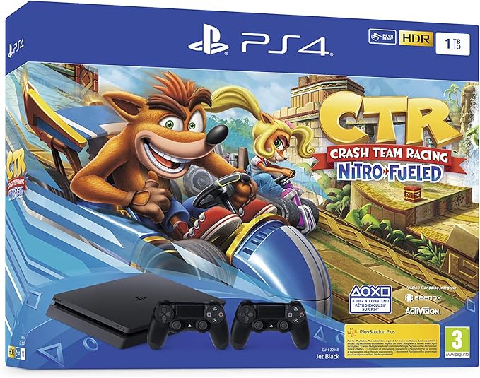 PS4 Slim 1 To F noir avec Crash Team Racing et 2nd Dual Shock 4 Noire V2 [Importación francesa]