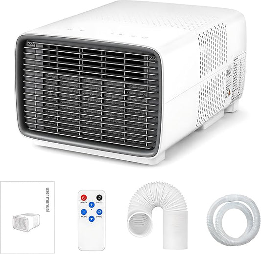 Aire Acondicionado Portátil 2700 BTU, 280W Bajo Consumo, 3 en 1 Enfriador, Deshumidificador y Ventilador con Compresor DC, Silencioso, Mando a Distancia para Camping y Caravana