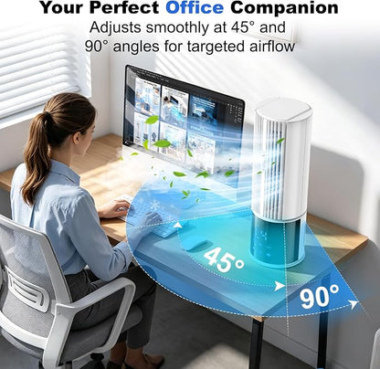 Aire acondicionado portátil 6en1, ventilador 3 velocidades Modo Tormenta, Viento del sueño, Función de niebla y temporizador, Oscilación de 45°/90° perfecto para familia, oficina (Blanco roto) [Clase de eficiencia energética A]