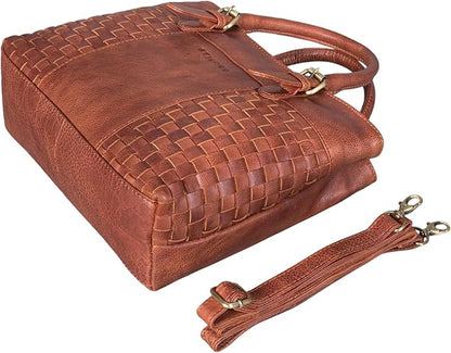 STILORD Daniela Moderno Bolso Piel Mujer con Aspecto Trenzado Bolso Bandolera para Señoras Tote Bag Bolso de Mano Cuero Auténtico Color:arrona - marrón