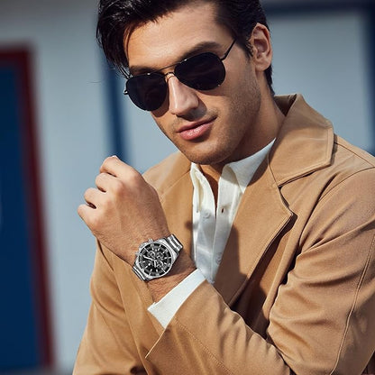 SAPPHERO Reloj Hombre Cronografo Analógico Movimiento de Cuarzo 50M Impermeable Relojes para Hombre Banda de Acero Inoxidable Clásico Casual Diseñador Relojes Elegante Regalo para Hombre