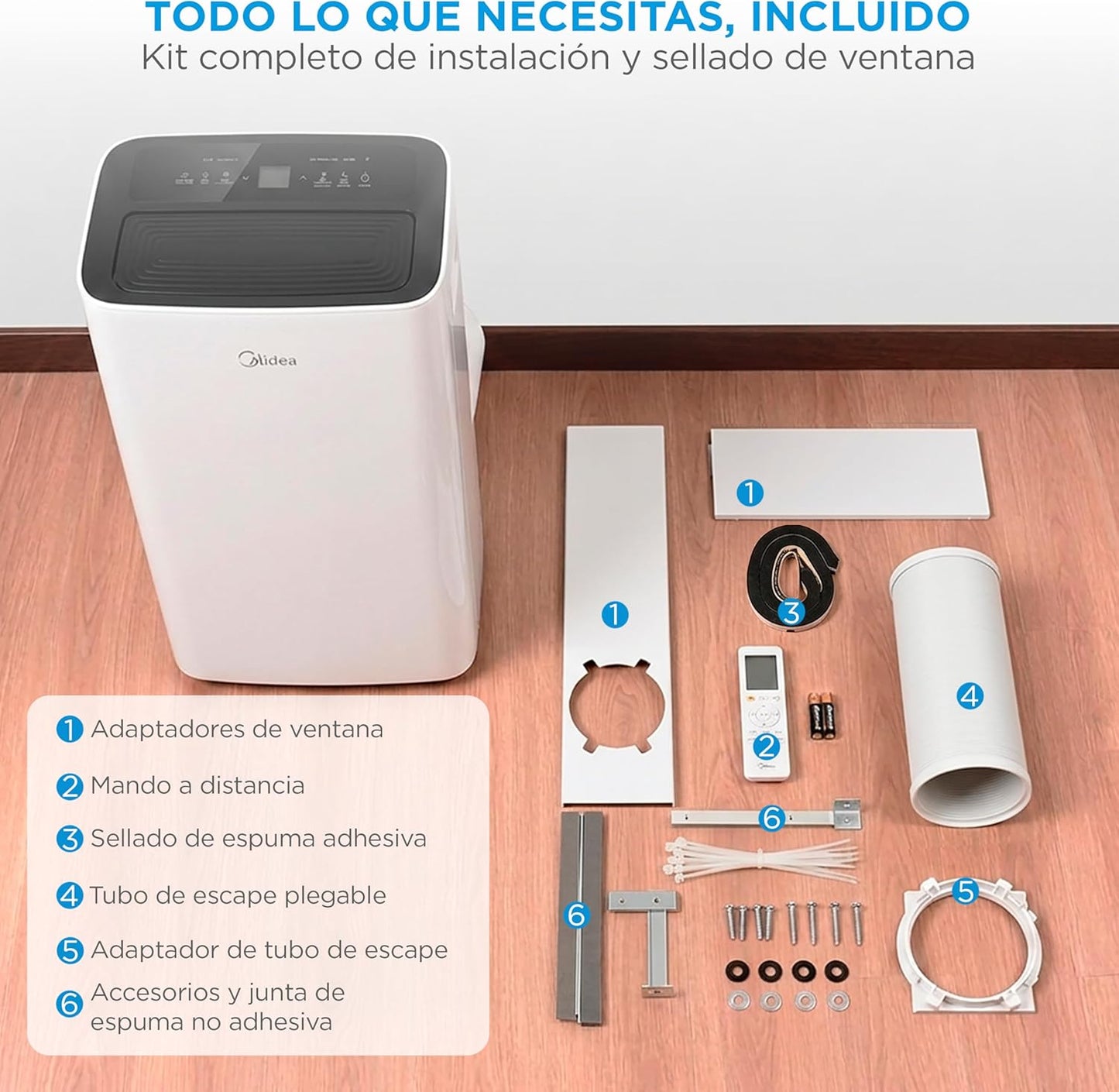 MIDEA Pingüino Aire Acondicionado Portátil 4 en 1 | 3000 Frigorías/12.000 BTU con Control por App | Climatizador y Deshumidificador hasta 35m2 - Modo Sleep, Mando a Distancia | Incluye kit de ventana [Clase de eficiencia energética A]