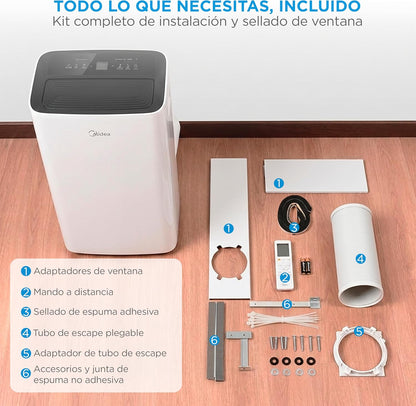 MIDEA Pingüino Aire Acondicionado Portátil 4 en 1 | 3000 Frigorías/12.000 BTU con Control por App | Climatizador y Deshumidificador hasta 35m2 - Modo Sleep, Mando a Distancia | Incluye kit de ventana [Clase de eficiencia energética A]