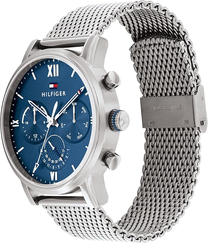 Tommy Hilfiger Reloj Analógico de Cuarzo Multifunción para Hombre con Correa de Malla o en Link de Acero Inoxidable