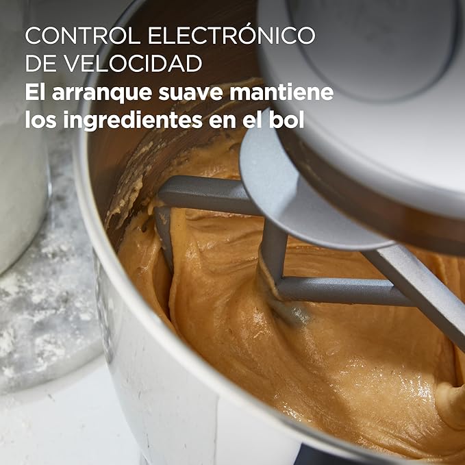 Kenwood kMix KMX750WH - Robot de Cocina Multifunción, 1000 W, Bol Metálico de 5 L con Asa, Gancho para Amasar, Varillas, Mezclado K, Acero Inoxidable, 6 Velocidades, Color Blanco