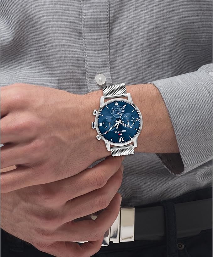 Tommy Hilfiger Reloj Analógico de Cuarzo Multifunción para Hombre con Correa de Malla o en Link de Acero Inoxidable