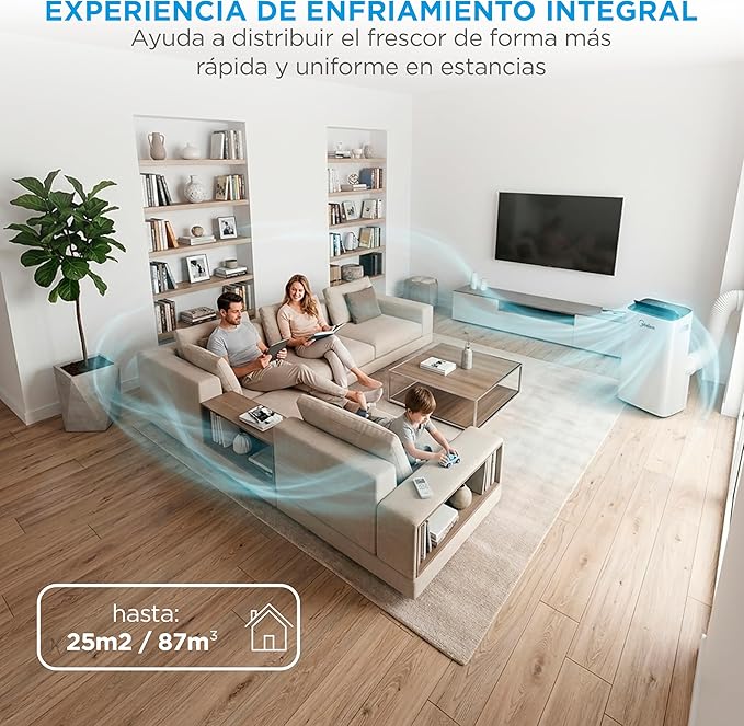 MIDEA Pingüino Aire Acondicionado Portátil 4 en 1 | 2250 Frigorías/9.000 BTU con Control por App | Climatizador y Deshumidificador hasta 25m2 - Modo Sleep, Mando a Distancia | Incluye kit de ventana [Clase de eficiencia energética A]