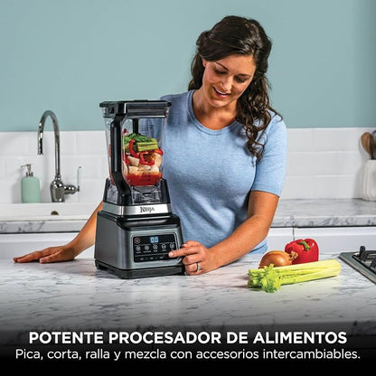 Ninja Procesador de alimentos 3 en 1, 1200 W, batidora multifunción, 5 programas automáticos, bol 1,8 l, jarra 2,1 l, vaso 700 ml, tecnología Auto-iQ, piezas aptas para lavavajillas, Negro, BN800EU