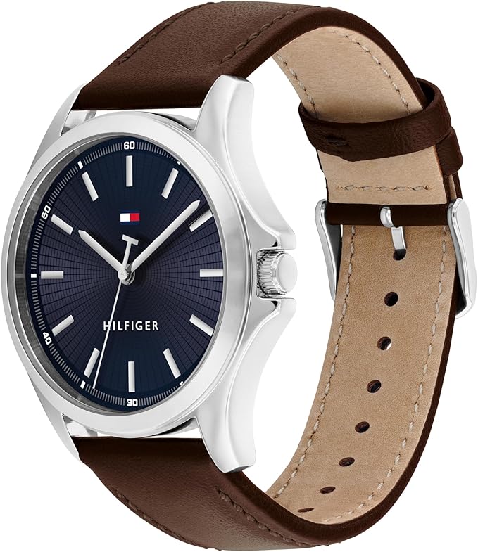 Tommy Hilfiger Reloj con Movimiento de Cuarzo de Tres Manecillas para Hombre con Correa de Acero Inoxidable o de Cuero