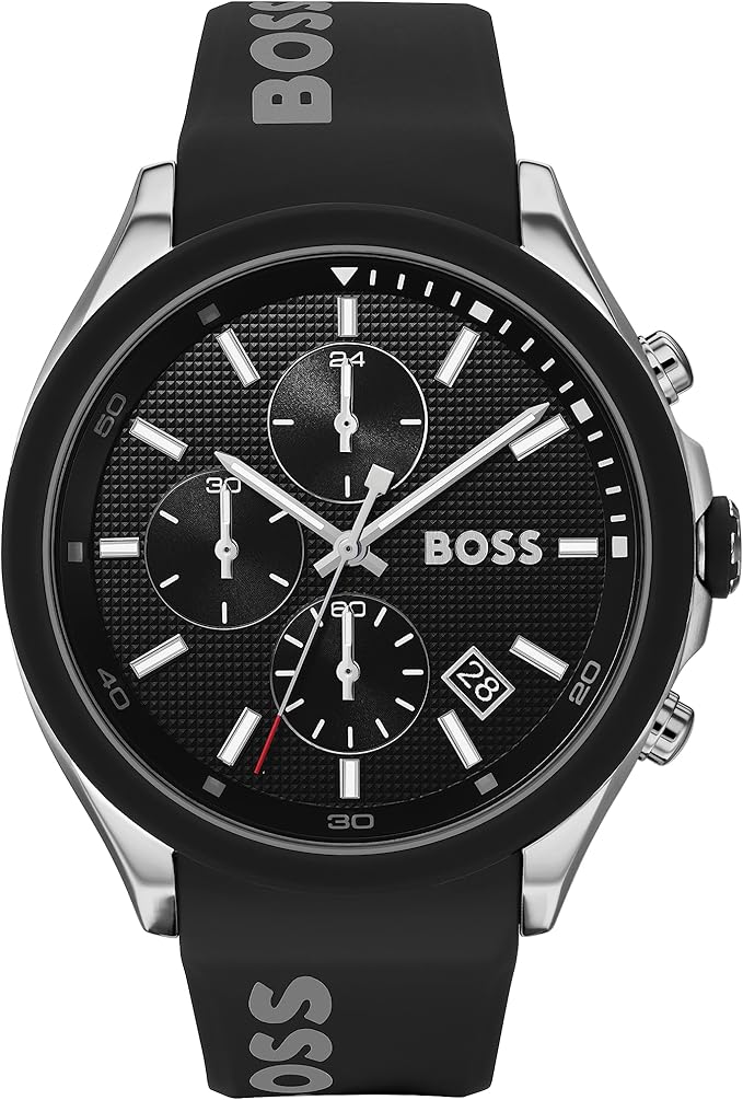 BOSS Reloj Cronógrafo de Cuarzo para Hombre 44 mm Colección VELOCITY con Correa de Silicona, Función de Fecha, 3 Subesferas, Resistencia al Agua 5ATM